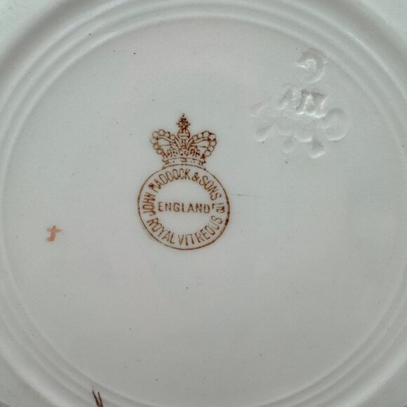 Vintage John Maddock and Sons Royal Vitreous Peacock Dessert Plate set of two - Picture 8 of 15